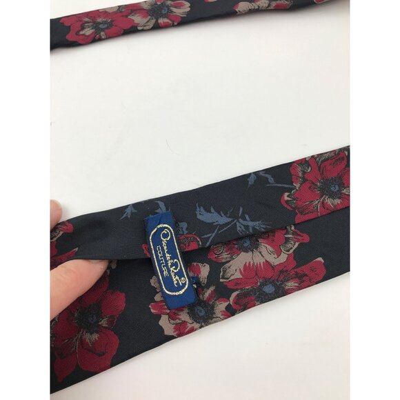 Oscar De La Renta Couture Silk Tie Castner Knott Burgendy with Navy Floral - Picture 5 of 5